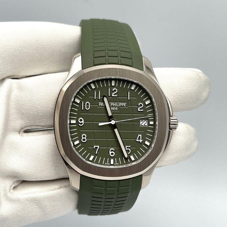Patek Philippe Aquanaut White Gold Khaki Green 5168g Pre Owned 21 For Sale At 1stdibs