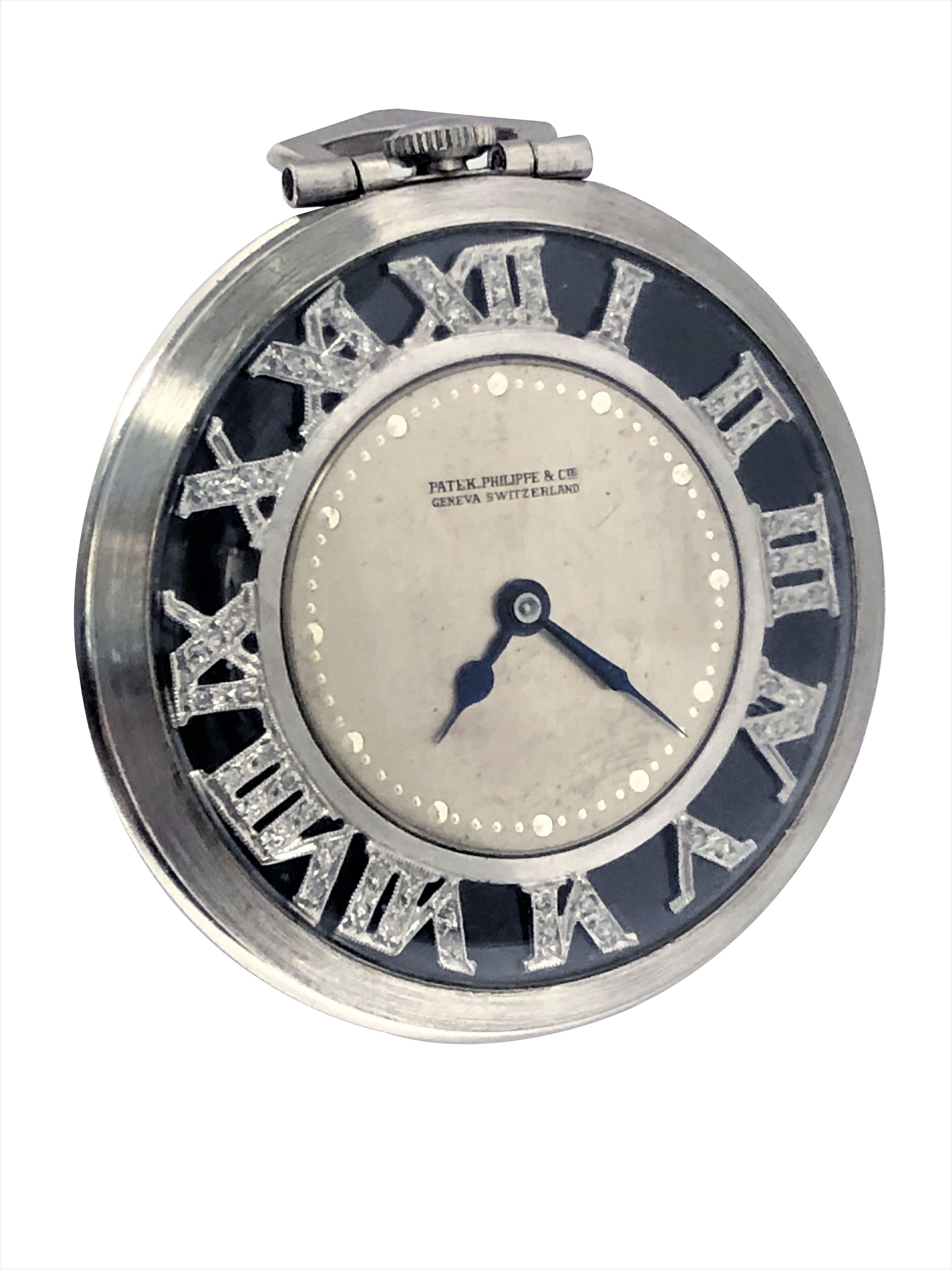 Art-déco-Taschenuhr aus Platin und Diamanten von Patek Philippe (Art déco) im Angebot