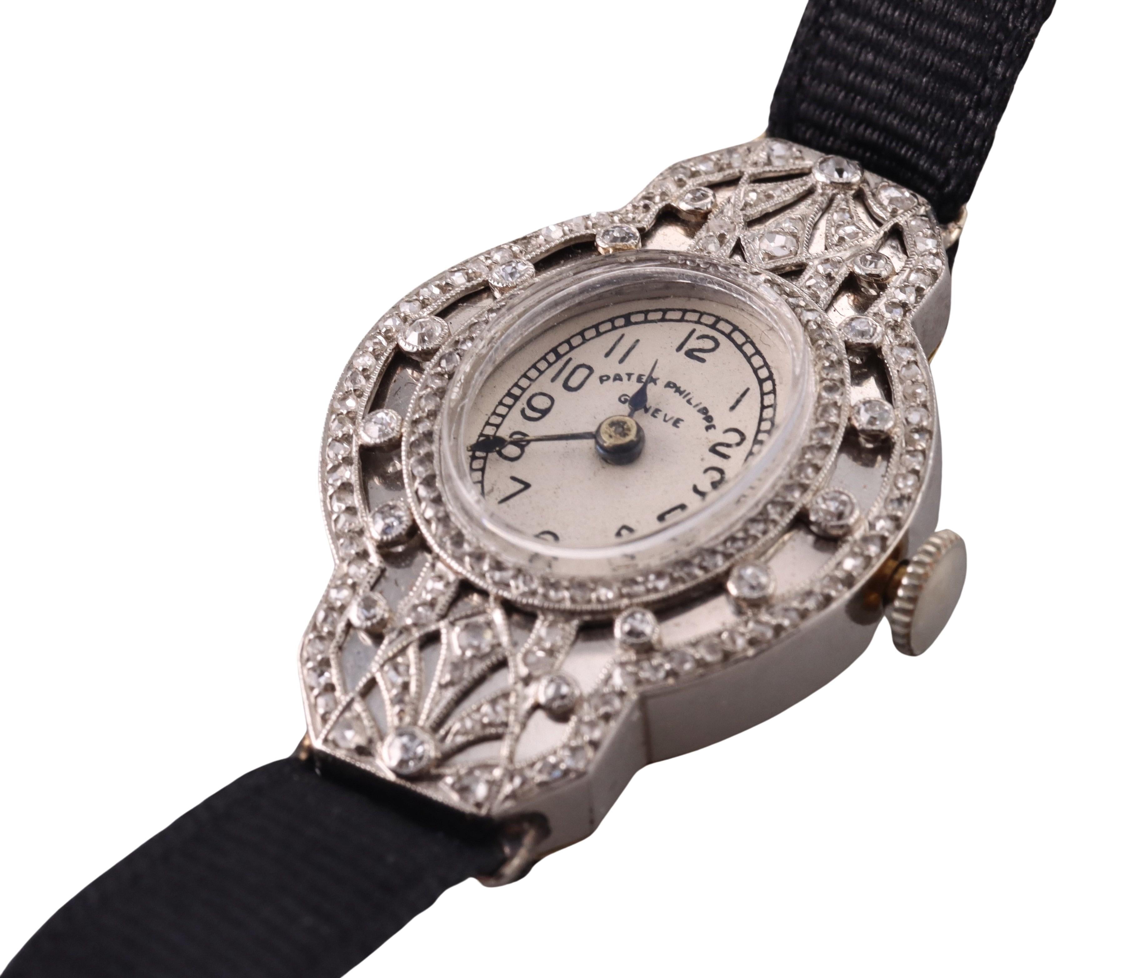 Women's Patek Philippe Art Deco Platinum Diamond Lady's Dress Watch For Sale