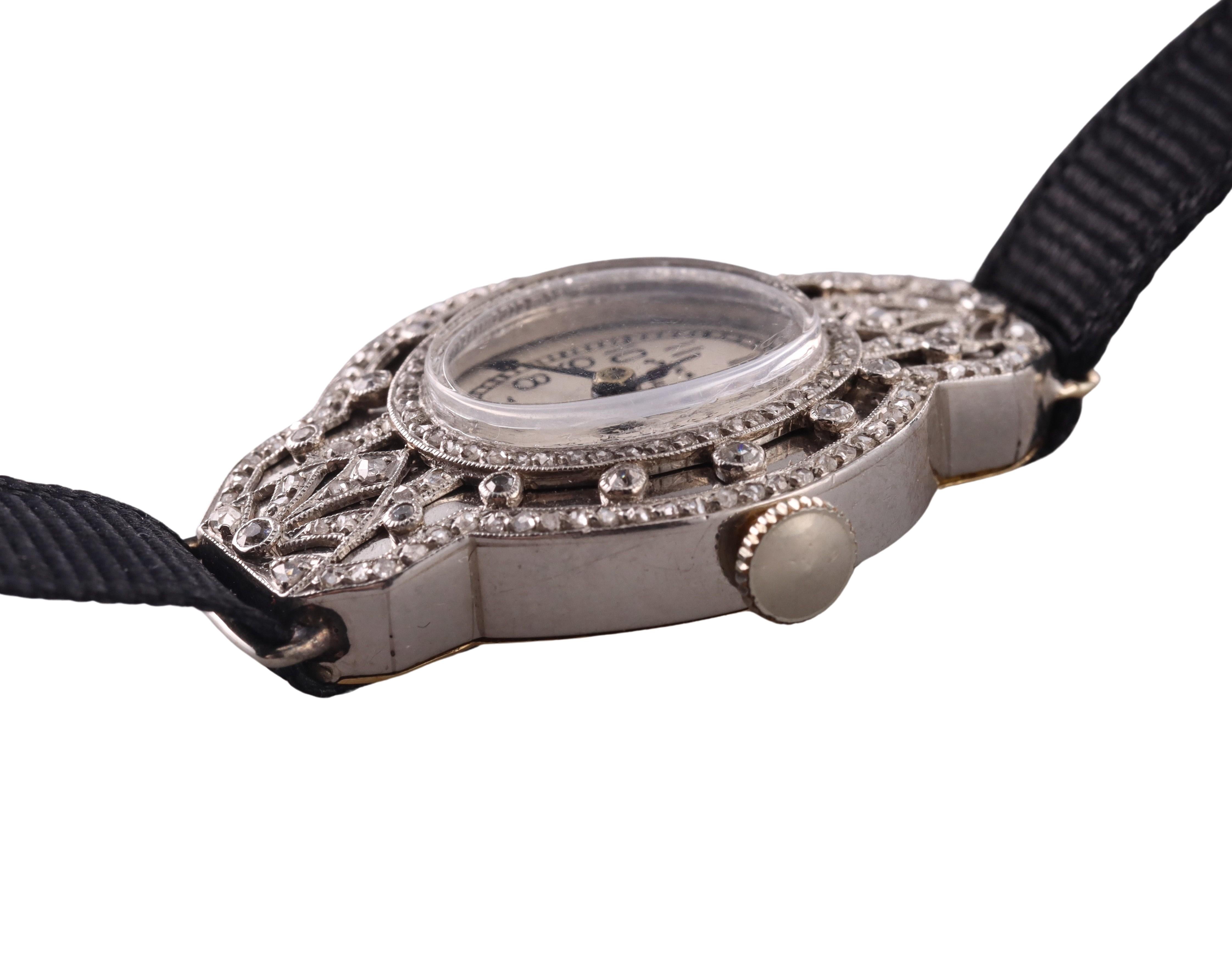 Patek Philippe Art Deco Platinum Diamond Lady's Dress Watch For Sale 1