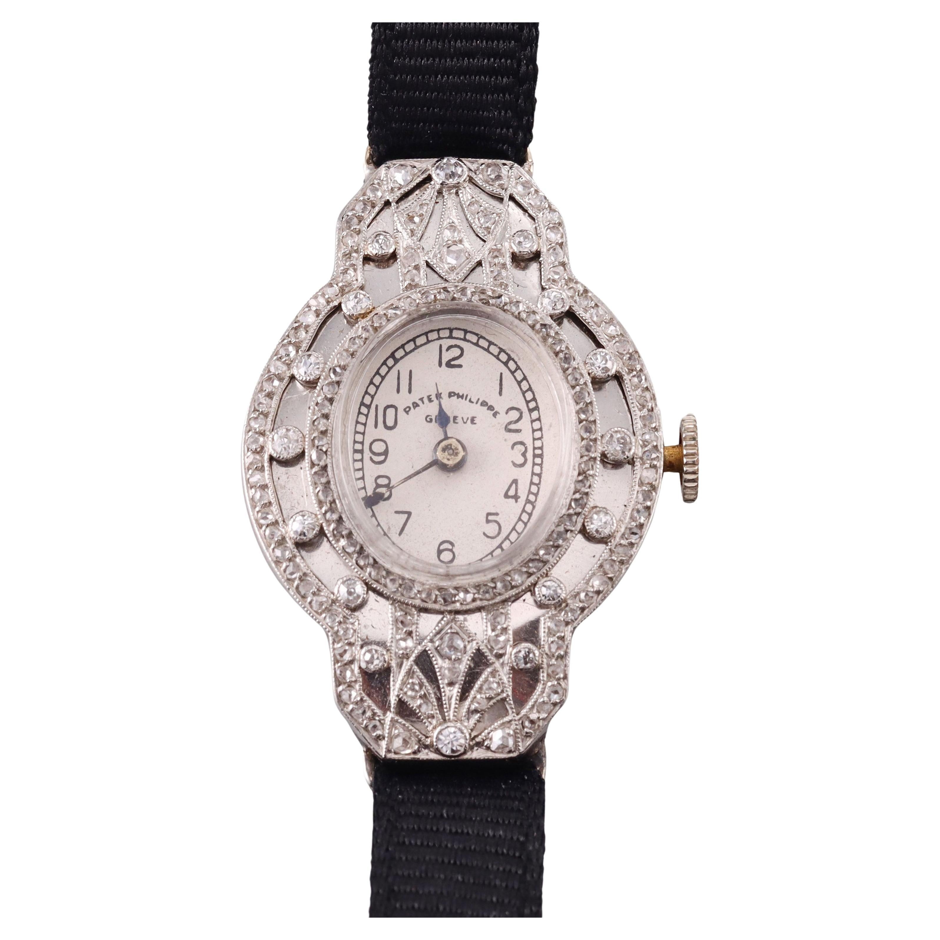 Patek Philippe Art Deco Platinum Diamond Lady's Dress Watch For Sale