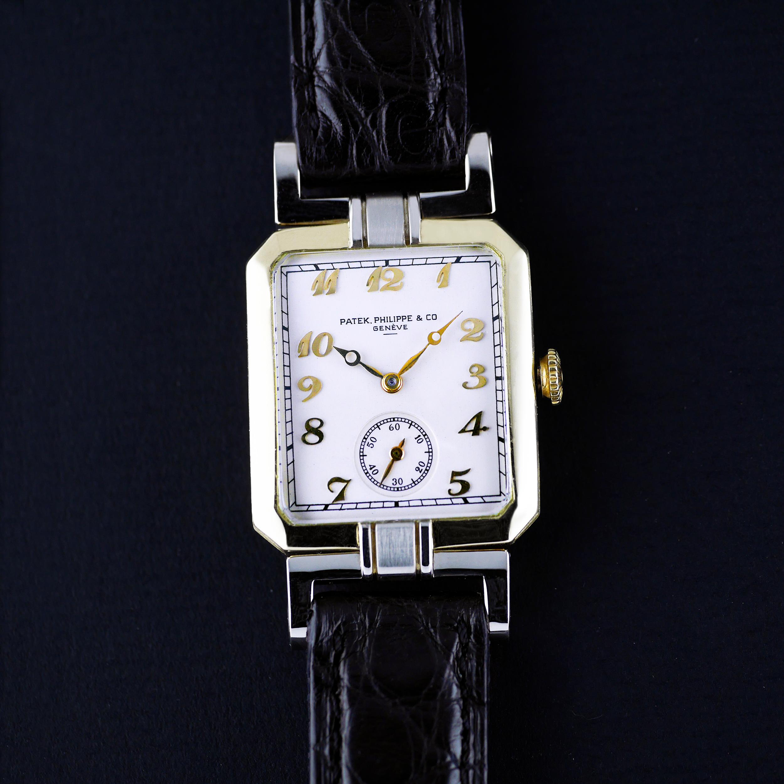 Women's or Men's Patek Philippe Art Deco Yellow and White Gold Wristwatch Dated 1927