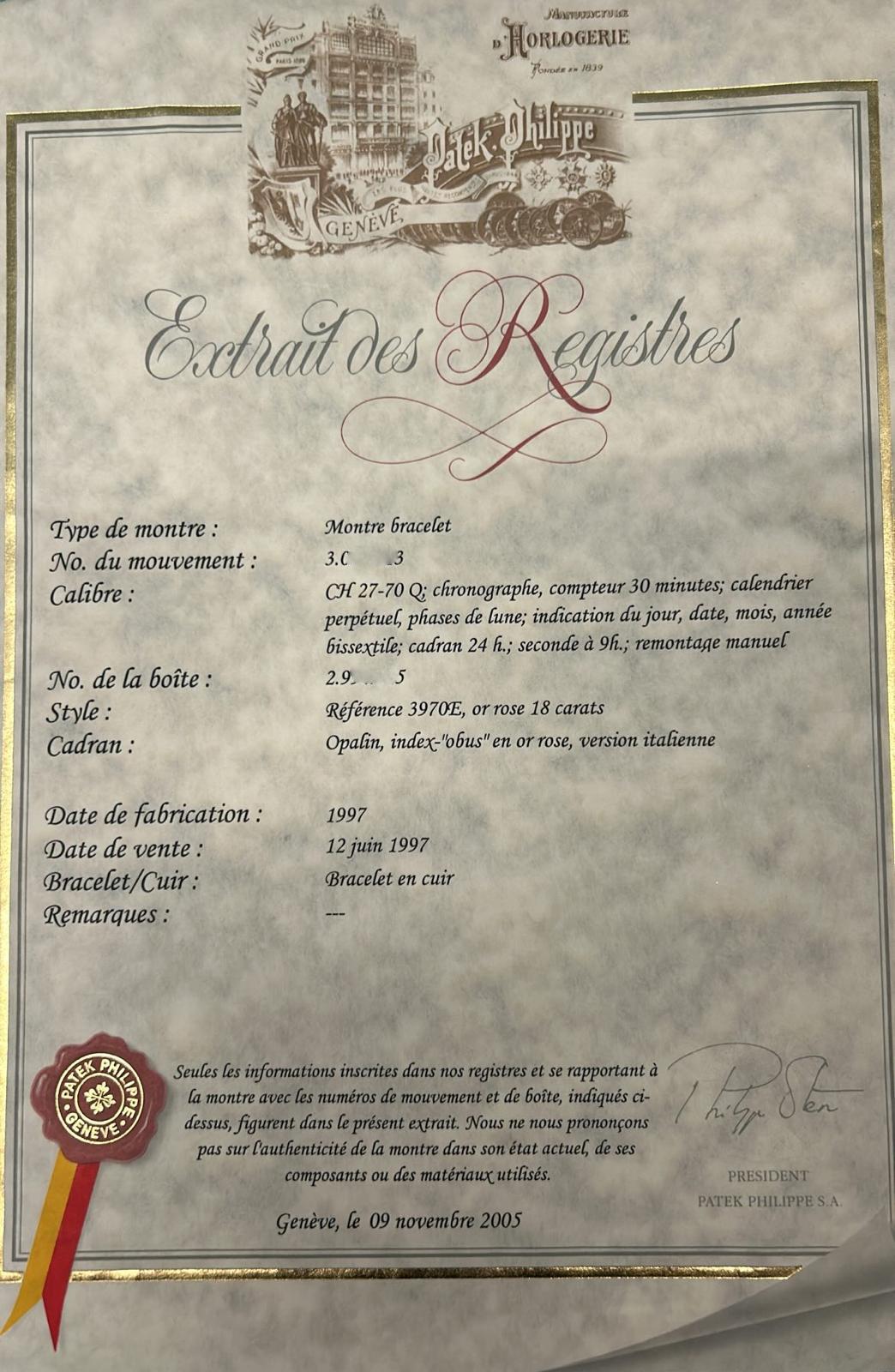Patek Philippe, Precioso Cronógrafo de Oro Rosa de 18k Ref. 3970E Reloj de pulsera, 1997 en venta 1