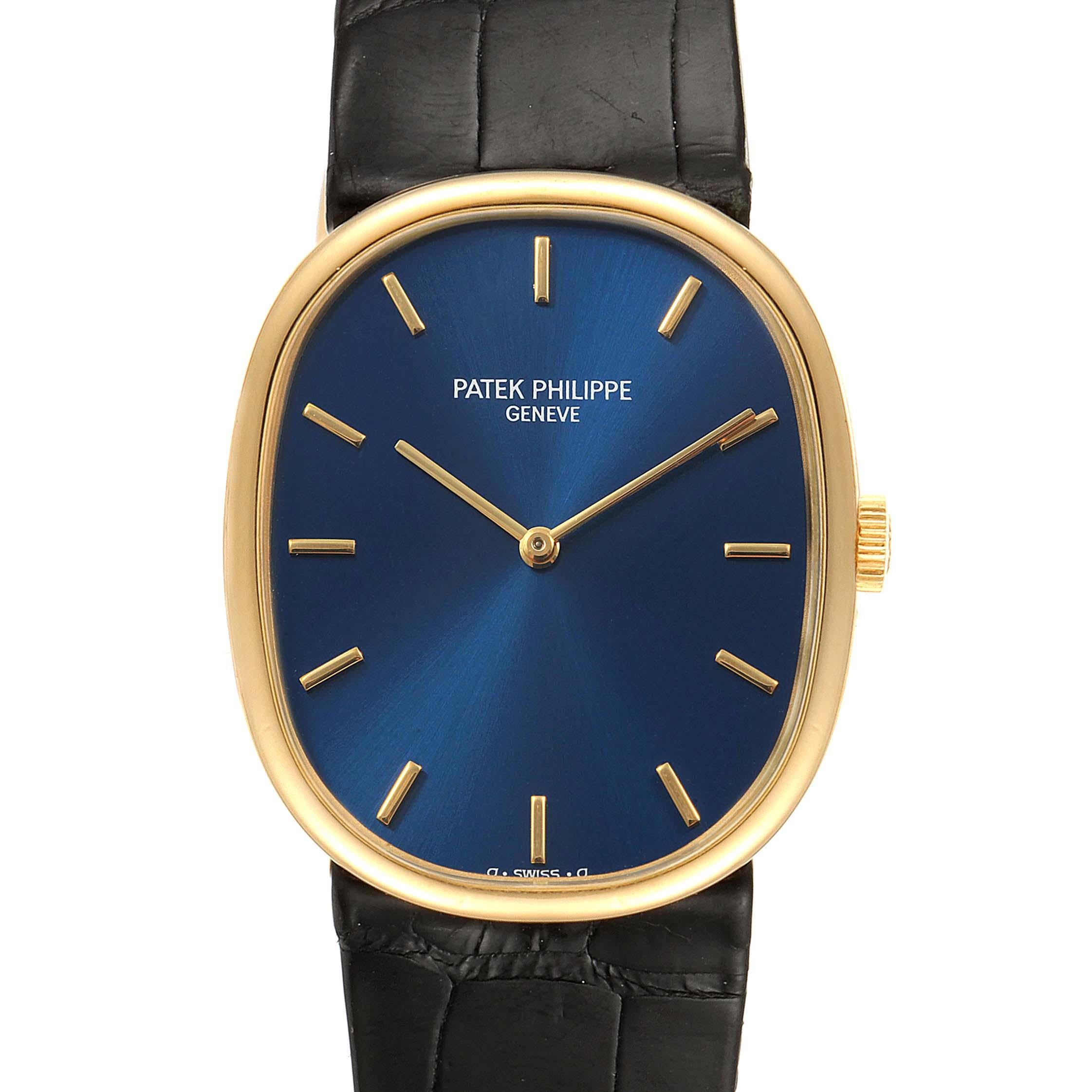 Contemporary Patek Philippe Blue 18k Yellow Gold Golden Ellipse 7579 Wristwatch 27 x 32 MM