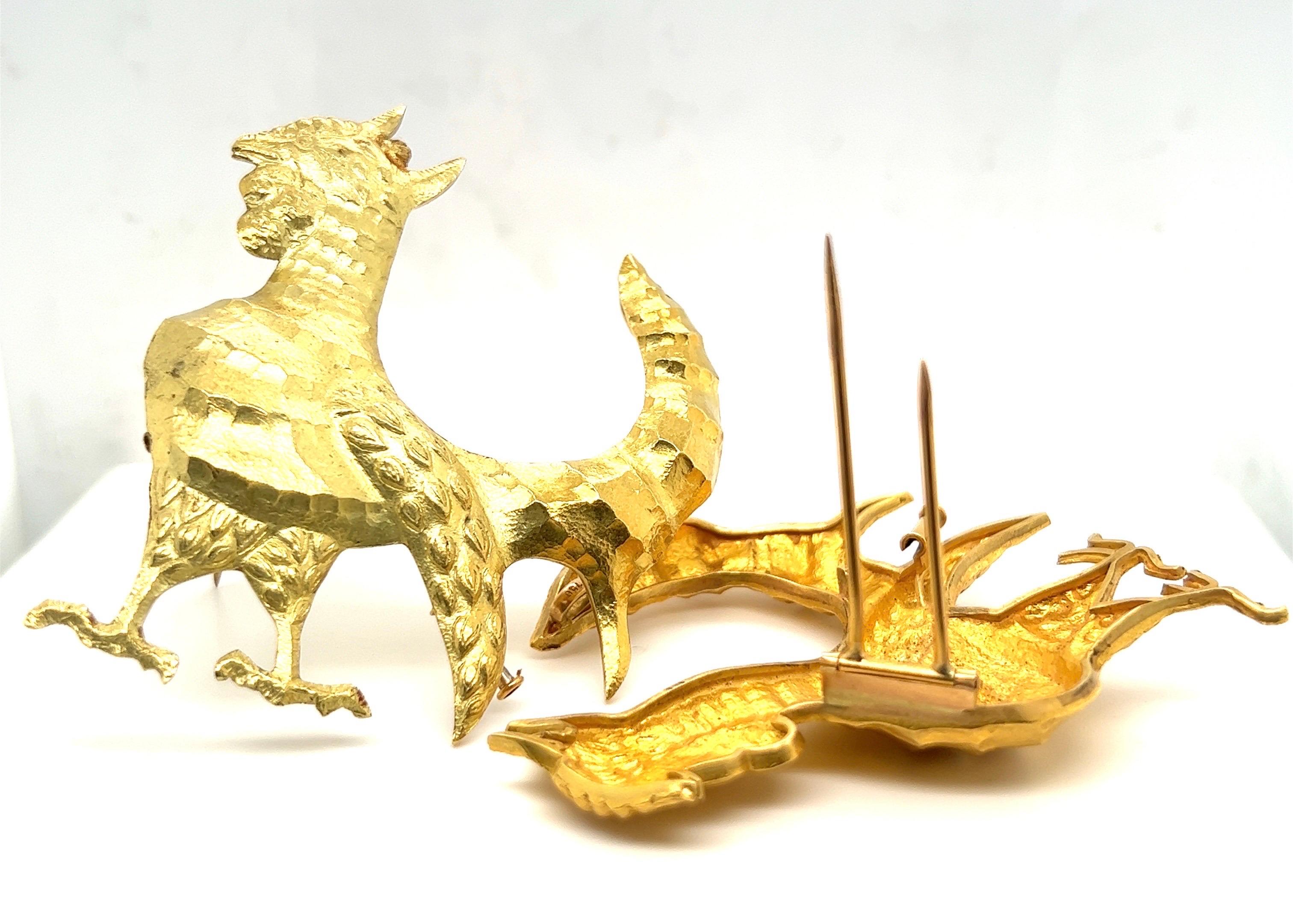 Patek Philippe by Jean Lurçat 18 Karat Gold Double Rooster Necklace, 1960s 5
