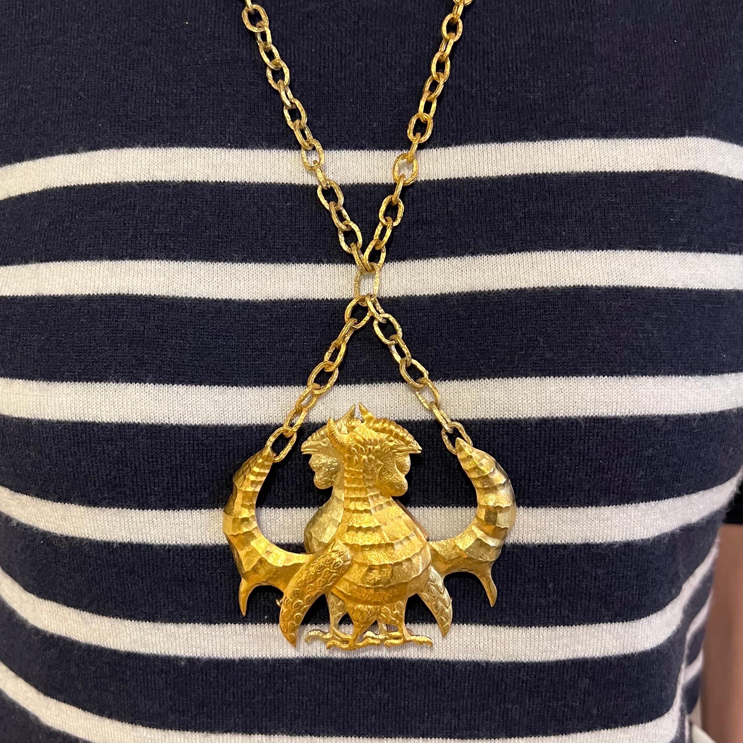 Patek Philippe by Jean Lurçat 18 Karat Gold Double Rooster Necklace, 1960s 7