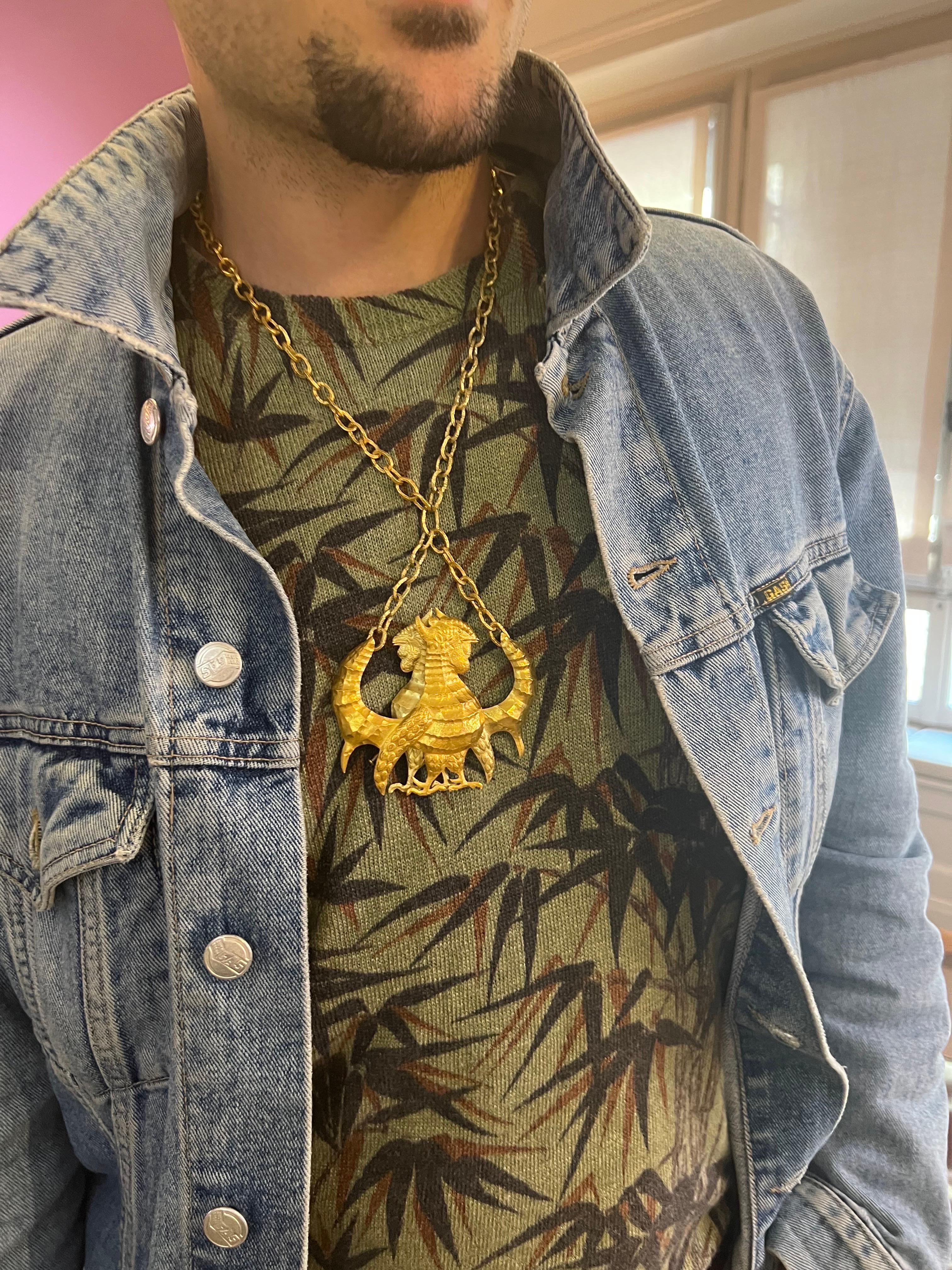 Patek Philippe by Jean Lurçat 18 Karat Gold Double Rooster Necklace, 1960s 8