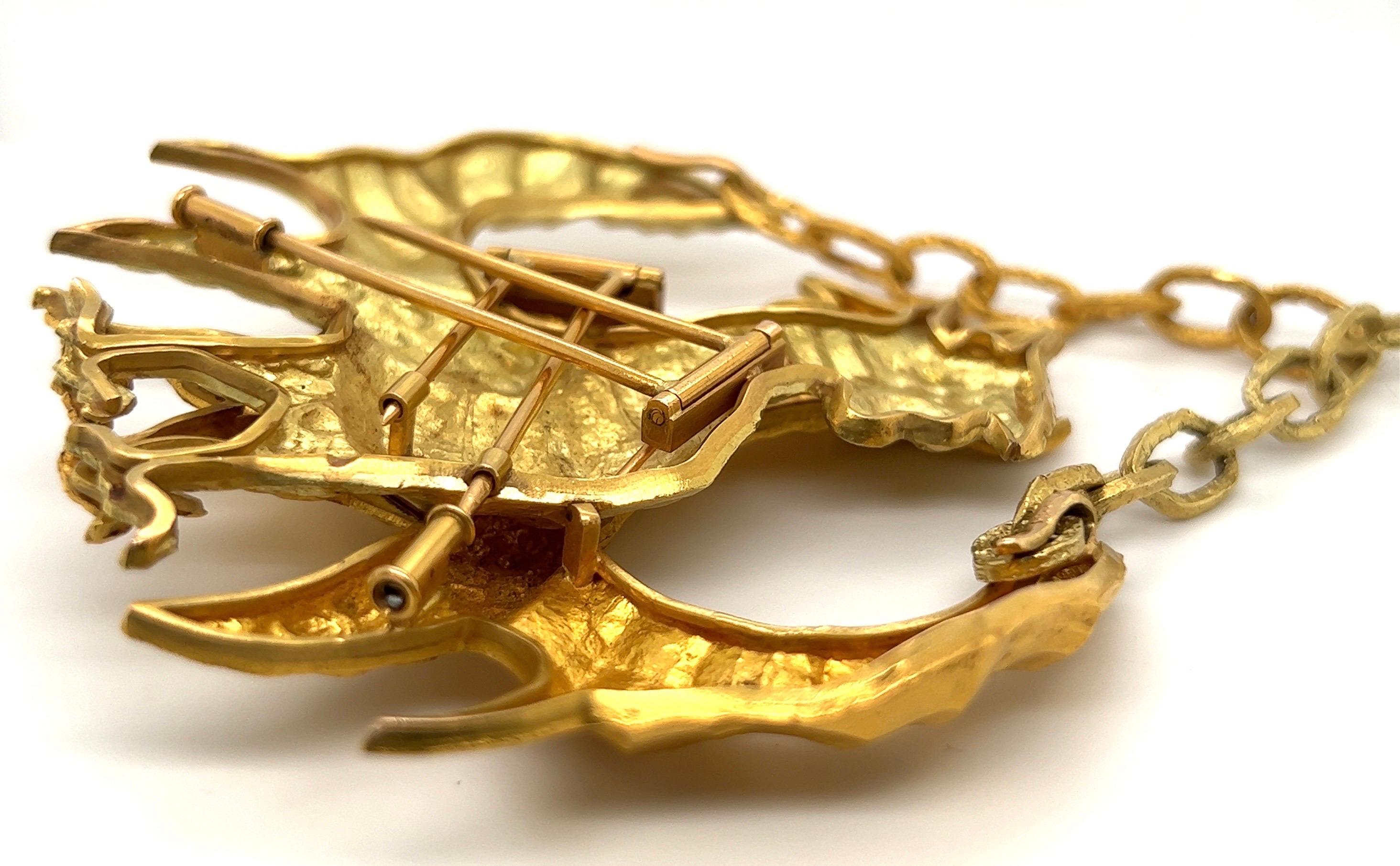 Modern Patek Philippe by Jean Lurçat 18 Karat Gold Double Rooster Necklace, 1960s