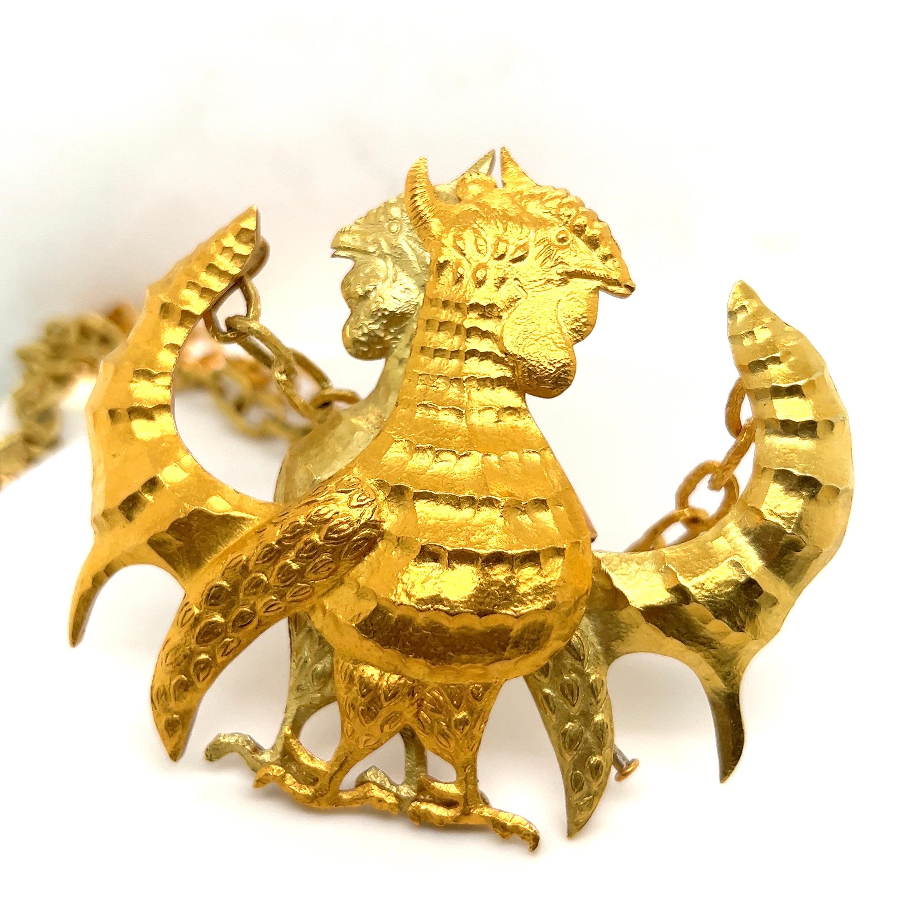 Women's or Men's Patek Philippe by Jean Lurçat 18 Karat Gold Double Rooster Necklace, 1960s