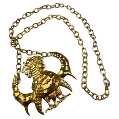 Vintage Patek Philippe by Jean Lurçat 18 Karat Gold Double Rooster Necklace, 1960s