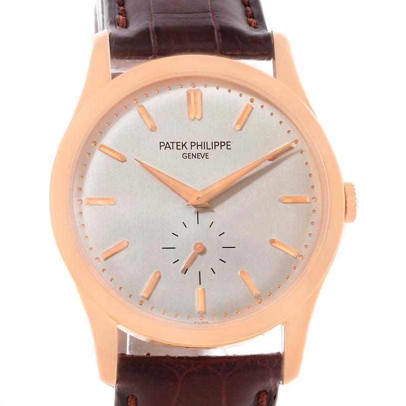 Patek Philippe Calatrava 18k Rose Gold Mechanical Mens Watch 5196R. Manual-winding movement. Rhodium-plated, fausses cotes decoration, straight-line lever escapement, Gyromax balance adjusted to heat, cold, isochronism and 5 positions, shock