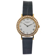 Patek Philippe Calatrava 18 Karat Yellow Gold Ladies Diamond Bezel Watch