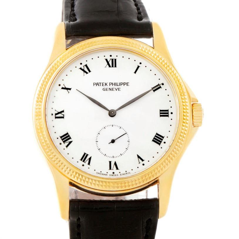 Patek Philippe Calatrava 18k Yellow Gold Watch 5115. Manual winding movement. Rhodium-plated, fausses cotes decoration, straightline lever escapement, Gyromax balance adjusted to heat, cold, isochronism and 5 positions, shock absorber, self