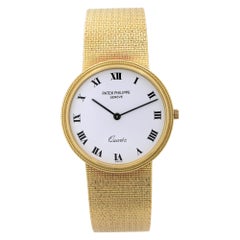 Retro Patek Philippe Calatrava 18k Gold White Dial Quartz Mens Watch 3744-1