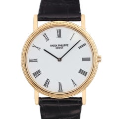 Patek Philippe Calatrava 18K Gold White Porcelain Dial Manual Wind Watch 3520D