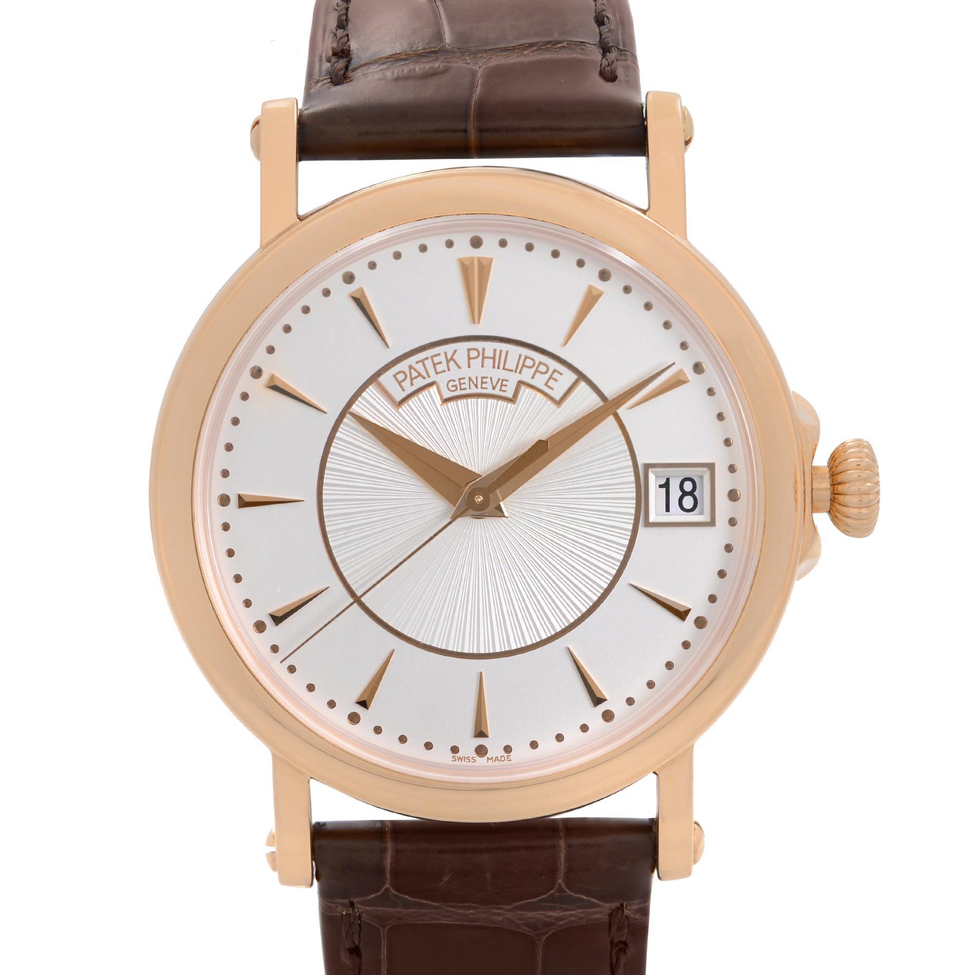 Pre-owned Patek Philippe Calatrava 18K Rose Gold Automatic Mens Watch 5153R-001.  Watch have 2020 Papers. This Beautiful Timepiece is Powered By a Mechanical (Automatic) Movement and Features: 18k Rose Gold Case with a Brown Leather Strap, Fixed 18k