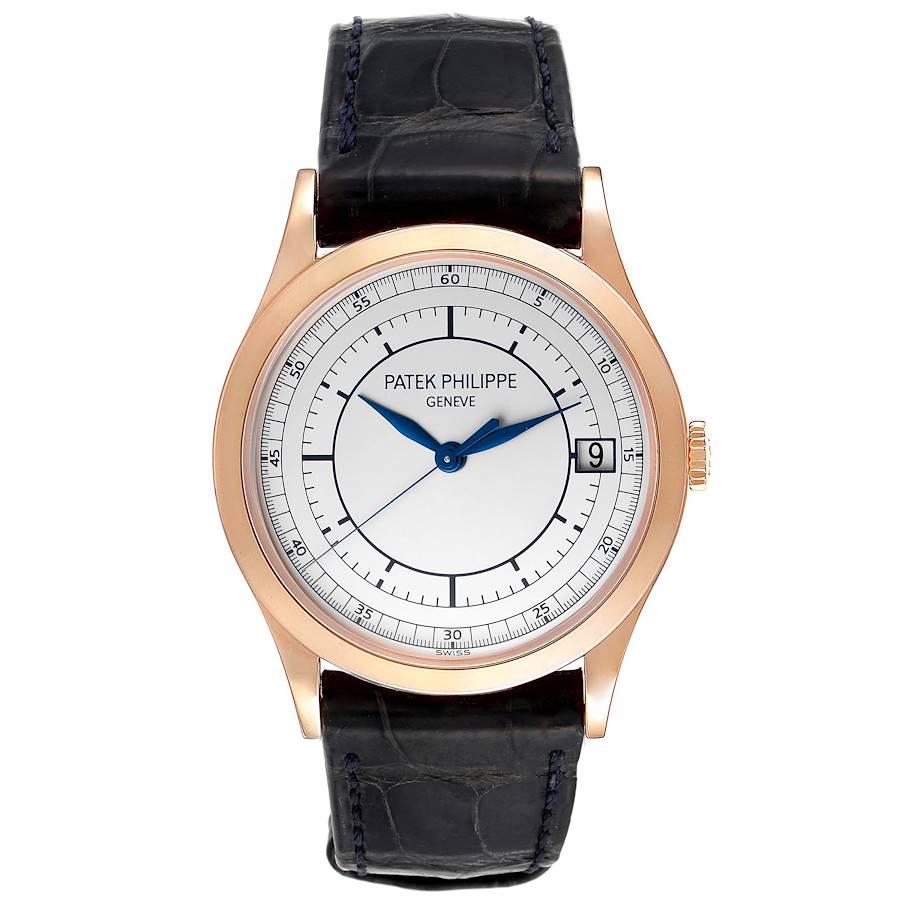 Patek Philippe Calatrava 18k Rose Gold Automatic Mens Watch 5296 Box Papers. Automatic self-winding movement. Rhodium-plated, fausses cotes decoration,  straight line lever escapement, Gyromax balance adjusted to heat, cold, isochronism and five