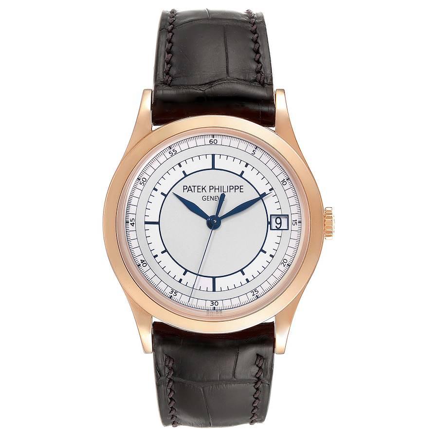 Patek Philippe Calatrava 18k Rose Gold Automatic Mens Watch 5296. Automatic self-winding movement. Rhodium-plated, fausses cotes decoration, straight line lever escapement, Gyromax balance adjusted to heat, cold, isochronism and five positions,