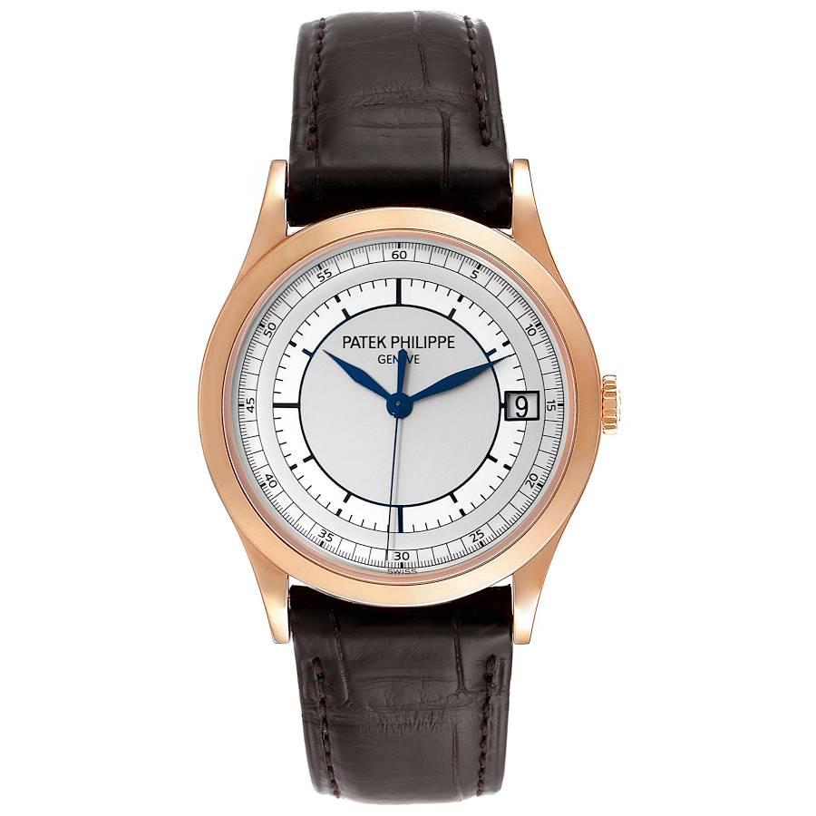 Patek Philippe Calatrava 18k Rose Gold Automatic Mens Watch 5296. Automatic self-winding movement. Rhodium-plated, fausses cotes decoration,  straight line lever escapement, Gyromax balance adjusted to heat, cold, isochronism and five positions,