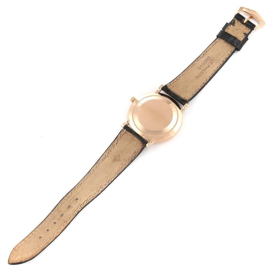 Patek Philippe Calatrava 18k Rose Gold Black Strap Mens Watch 3919 For Sale 2