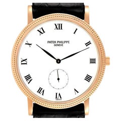 Patek Philippe Calatrava 18k Rose Gold Black Strap Mens Watch 3919