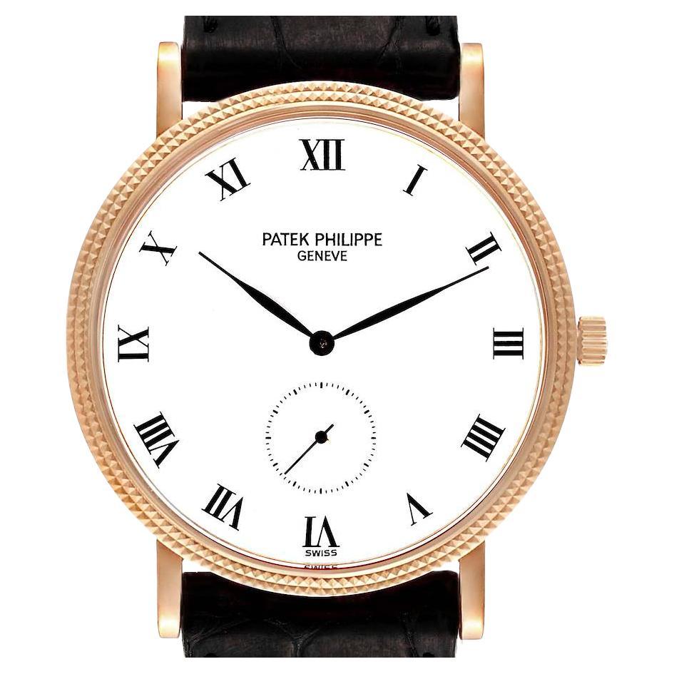 Patek Philippe Calatrava 18k Rose Gold Black Strap Mens Watch 3919