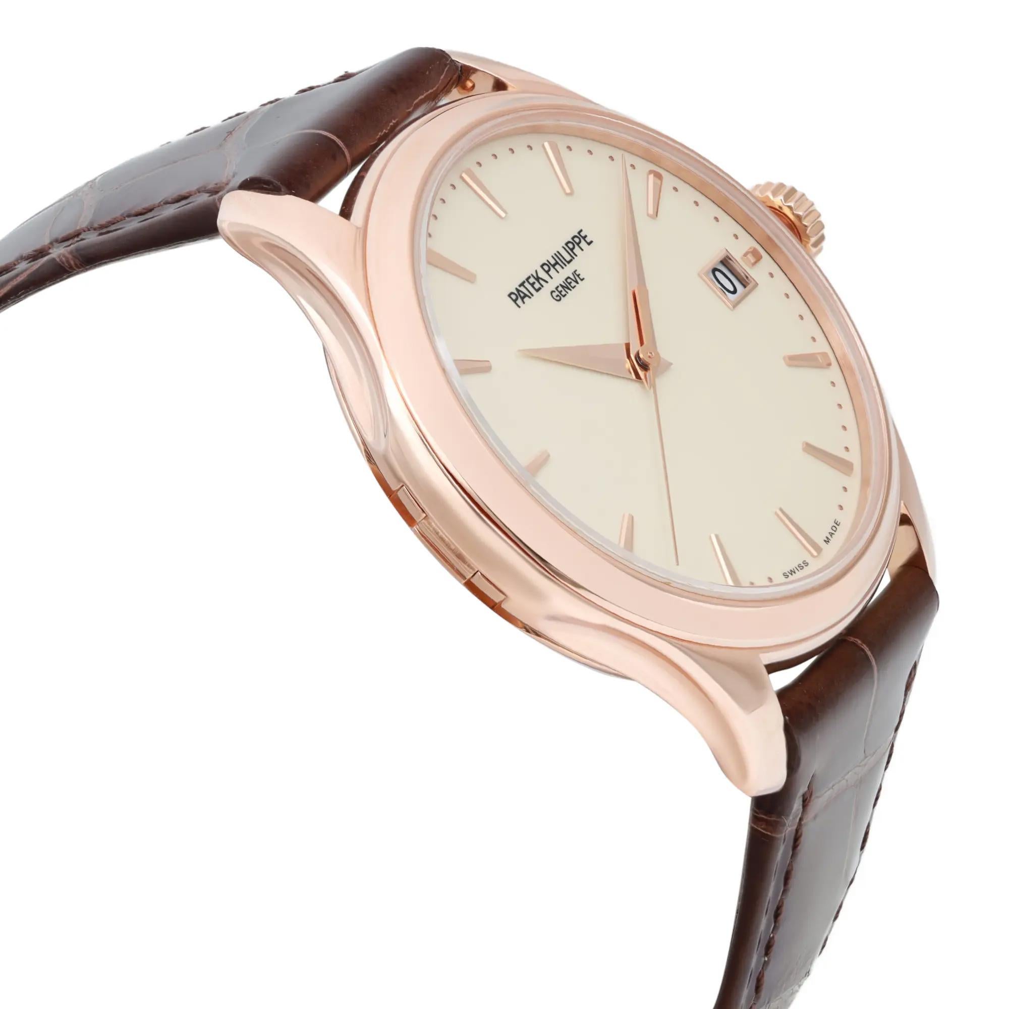 Patek Philippe Calatrava 18K Rose Gold Ivory Dial Automatic Men Watch 5227R-001 In Excellent Condition For Sale In New York, NY