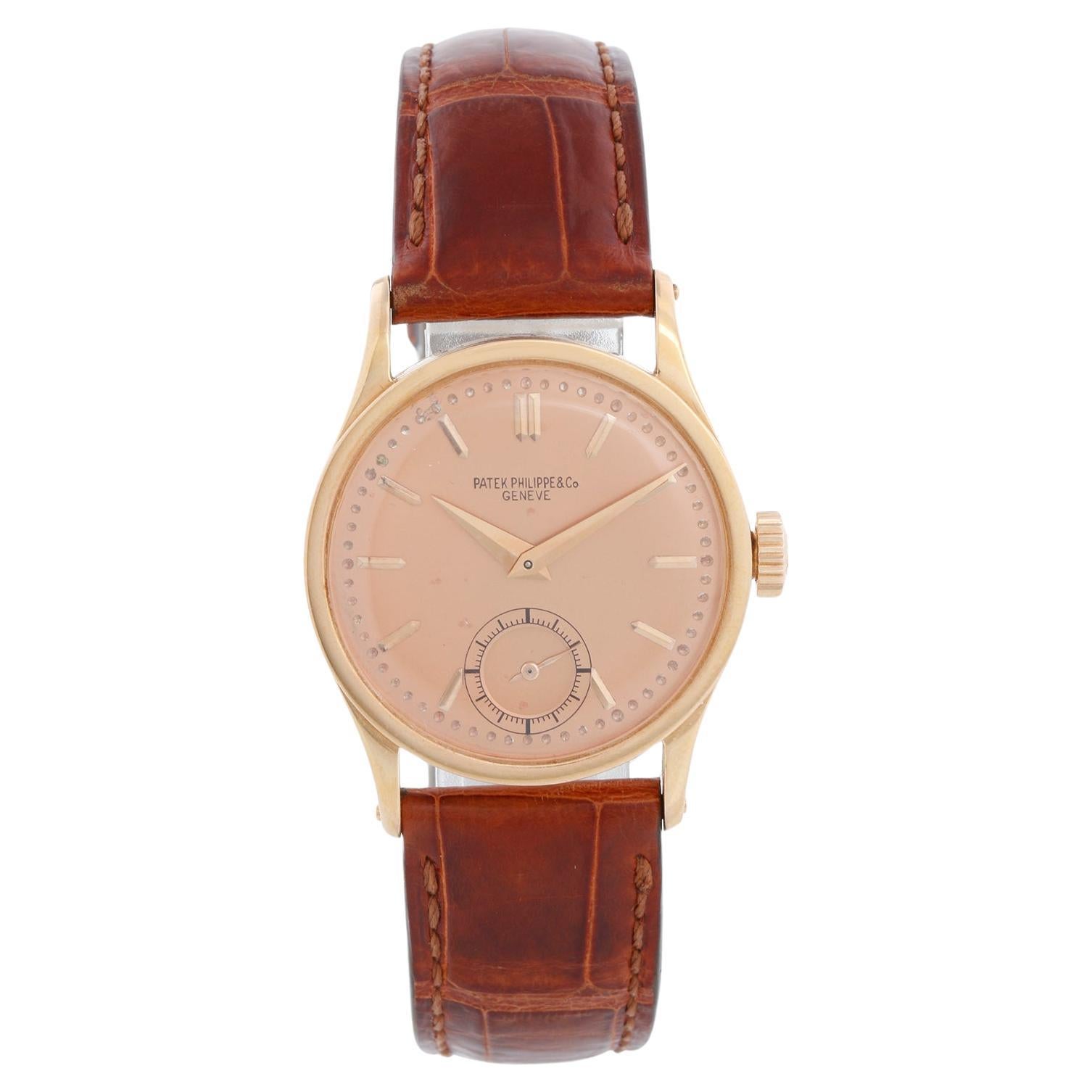 Patek Philippe Ref 96 With Rare Pink Dial Calatrava 18k Rose Gold Men's Watch For Sale