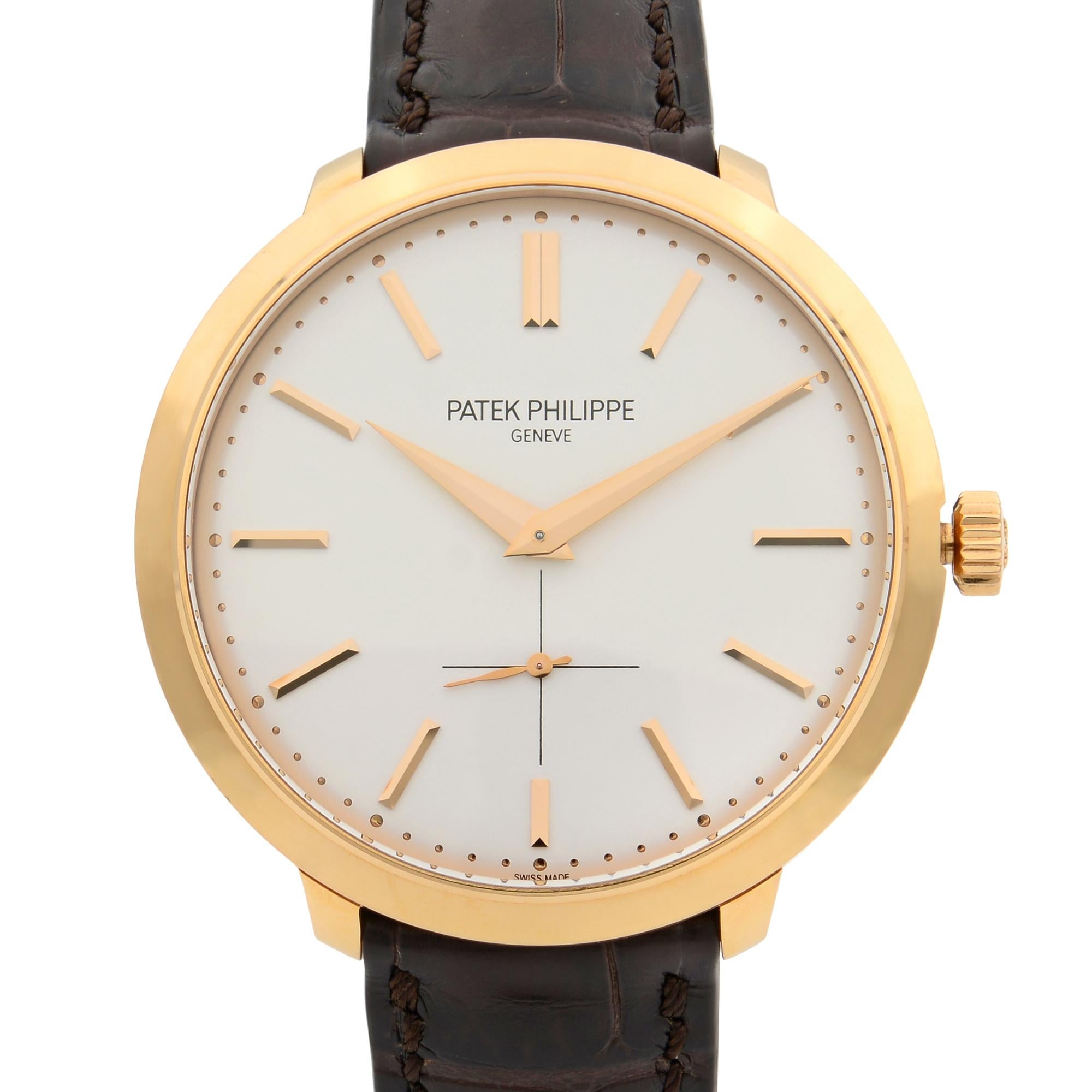 This pre-owned Patek Philippe Calatrava  5123R-001 is a beautiful men's timepiece that is powered by mechanical (hand-winding) movement which is cased in a rose gold case. It has a round shape face, small seconds subdial dial and has hand sticks