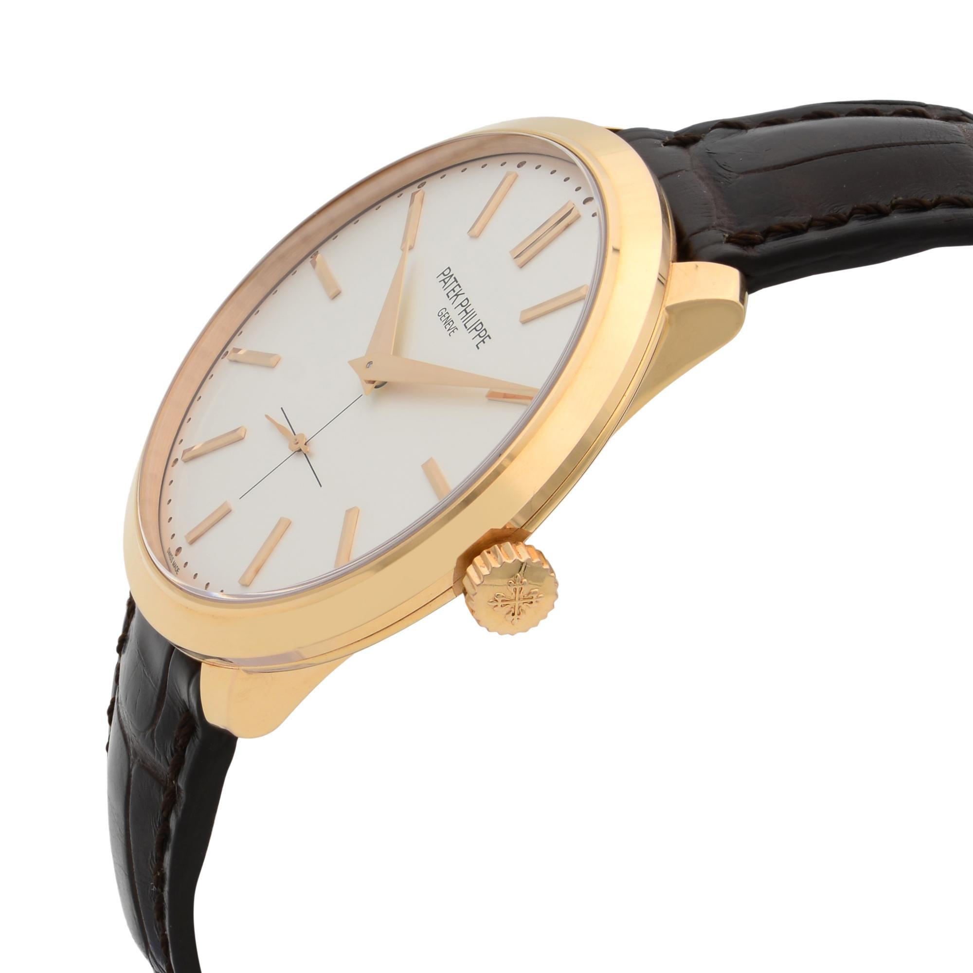 Men's Patek Philippe Calatrava 18k Rose Gold Silver Dial Hand Wind Men Watch 5123R-001