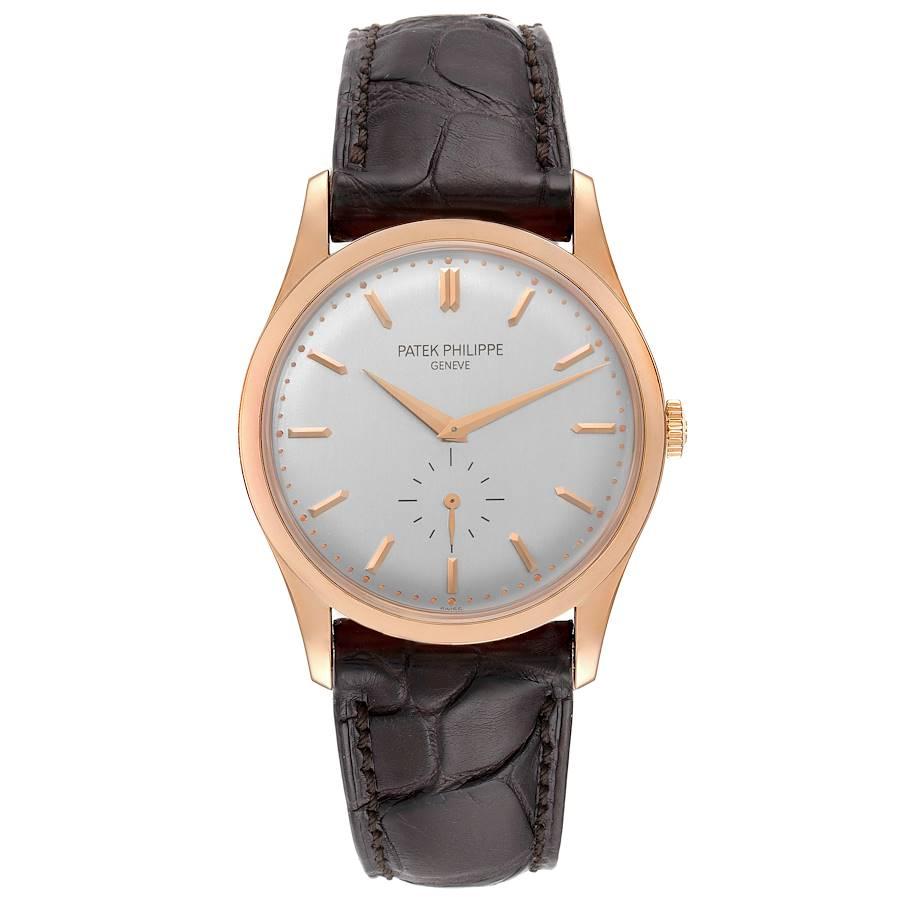 Patek Philippe Calatrava 18k Rose Gold Silver Dial Mens Watch 5196 at ...