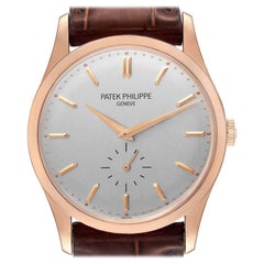 Patek Philippe Calatrava 18k Rose Gold Silver Dial Mens Watch 5196
