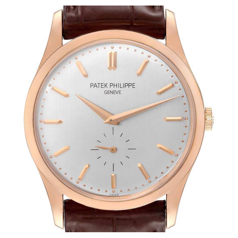 Patek Philippe Calatrava 18k Rose Gold Silver Dial Mens Watch 5196 For Sale