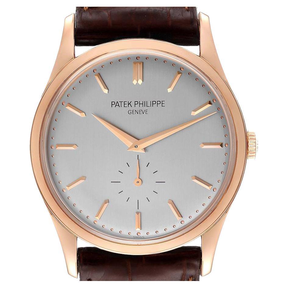 Patek Philippe Calatrava 18k Rose Gold Silver Dial Mens Watch 5196