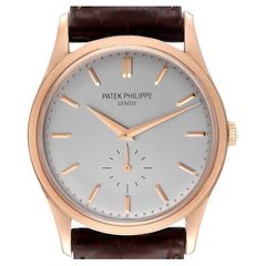 Patek Philippe Calatrava 18k Rose Gold Silver Dial Mens Watch 5196