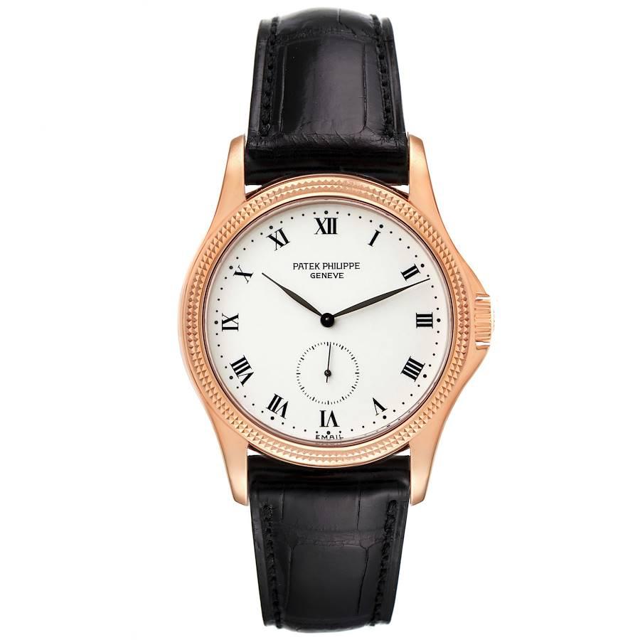 Patek Philippe Calatrava 18k Rose Gold White Dial Mens Watch 5115. Manual-winding movement. 18k rose gold case 35.0 mm in diameter. 18k rose gold hobnail bezel. Scratch resistant sapphire crystal. White dial with roman numerals. Small seconds at 6