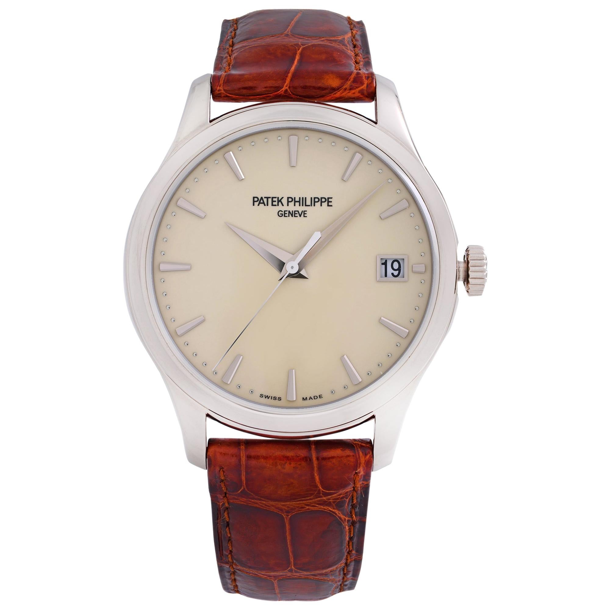 Patek Philippe Calatrava 18K White Gold Beige Dial Automatic Men Watch 5227G-001