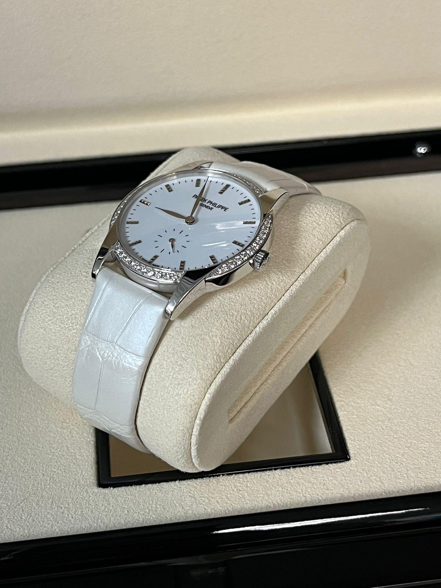 Patek Philippe Calatrava 18K White Gold Diamond Bezel Ladies Watch 7122/200G-001 For Sale 9