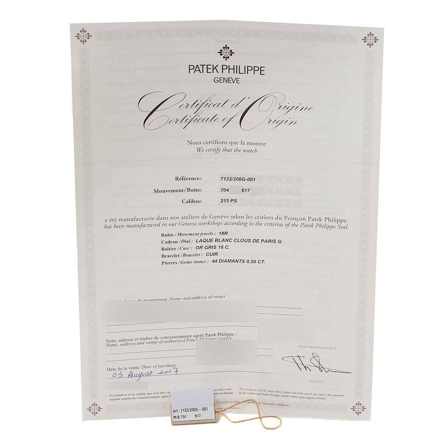 Patek Philippe Calatrava 18k Weißgold Diamant-Damenuhr 7122 Beutel mit Papieren im Angebot 8