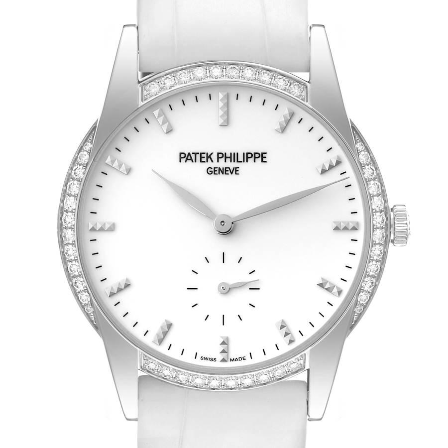 Patek Philippe Calatrava 18k White Gold Diamond Ladies Watch 7122 Pouch Papers For Sale
