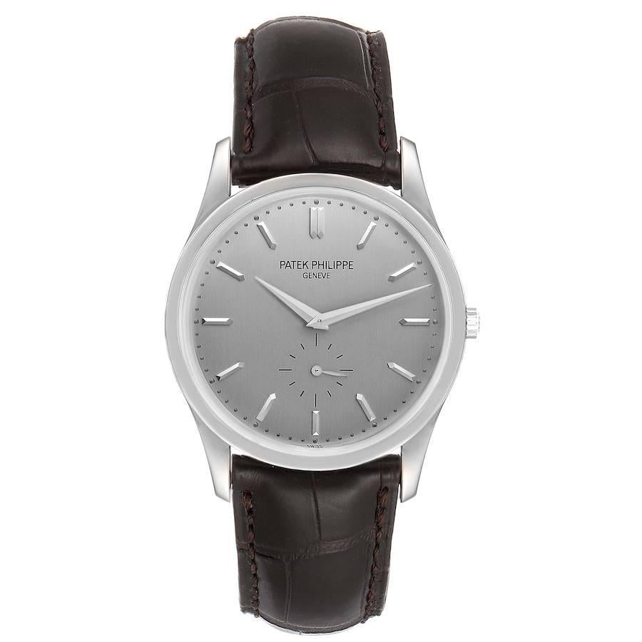Patek Philippe Calatrava 18k White Gold Mechanical Mens Watch 5196. Manual-winding movement. Rhodium-plated, fausses cotes decoration, straight-line lever escapement, Gyromax balance adjusted to heat, cold, isochronism and 5 positions, shock
