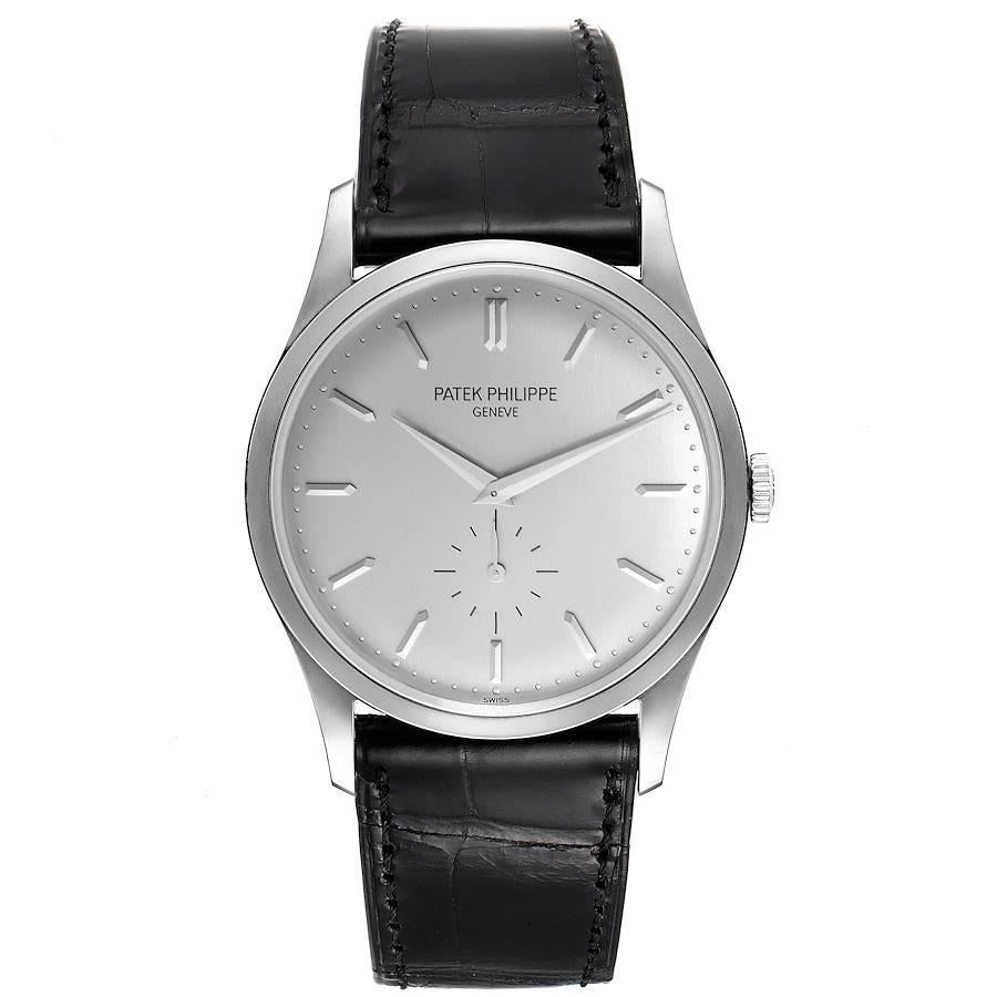 Patek Philippe Calatrava 18k White Gold Mechanical Mens Watch 5196 Unworn. Manual-winding movement. Rhodium-plated, fausses cotes decoration, straight-line lever escapement, Gyromax balance adjusted to heat, cold, isochronism and 5 positions, shock