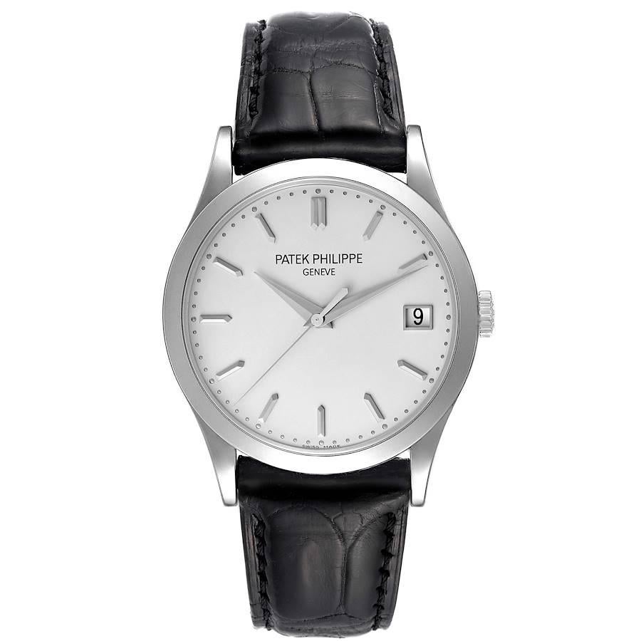 Patek Philippe Calatrava 18K White Gold Silver Dial Mens Watch 5296 Papers. Automatic self-winding movement. Rhodium-plated, fausses cotes decoration,  straight line lever escapement, Gyromax balance adjusted to heat, cold, isochronism and five