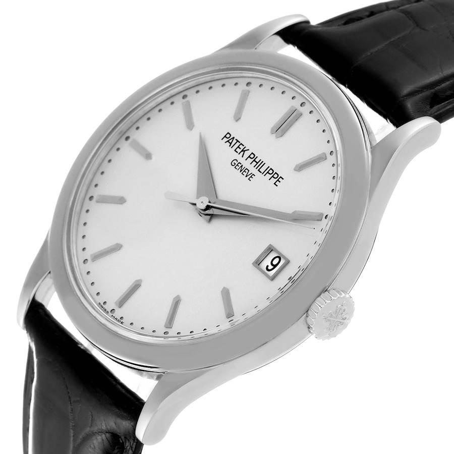 Men's Patek Philippe Calatrava 18k White Gold Silver Dial Mens Watch 5296 Papers