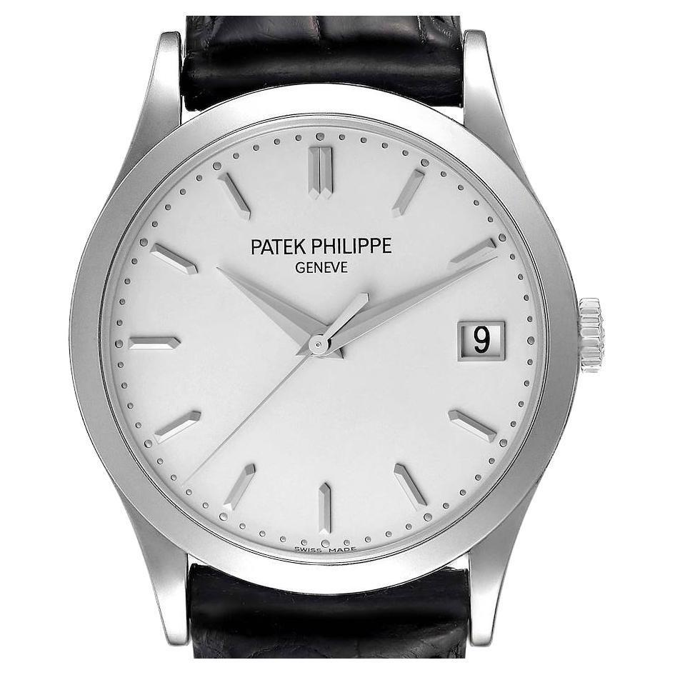 Patek Philippe Calatrava 18k White Gold Silver Dial Mens Watch 5296 Papers