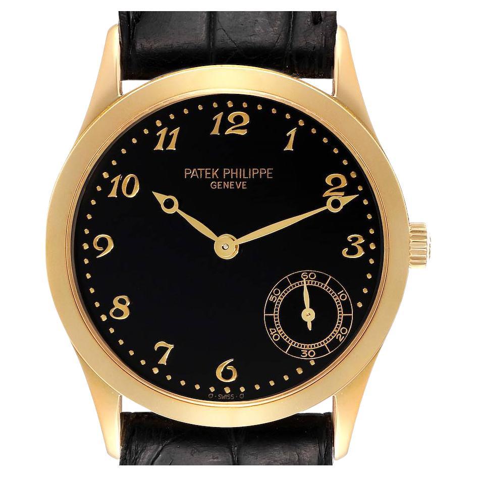 Patek Philippe Calatrava 18k Yellow Gold Black Dial Automatic Watch 5026 For Sale