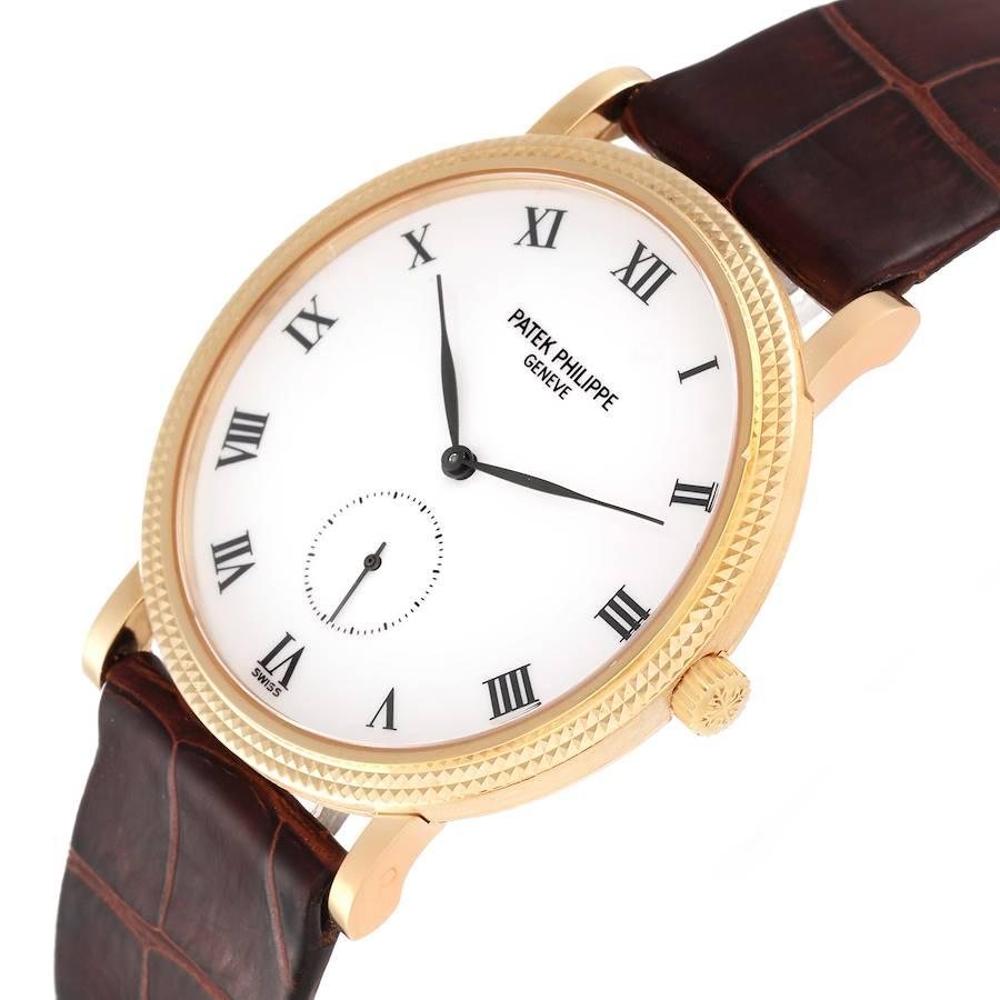 Patek Philippe Calatrava 18k Yellow Gold Brown Strap Mens Watch 3919 In Excellent Condition In Atlanta, GA