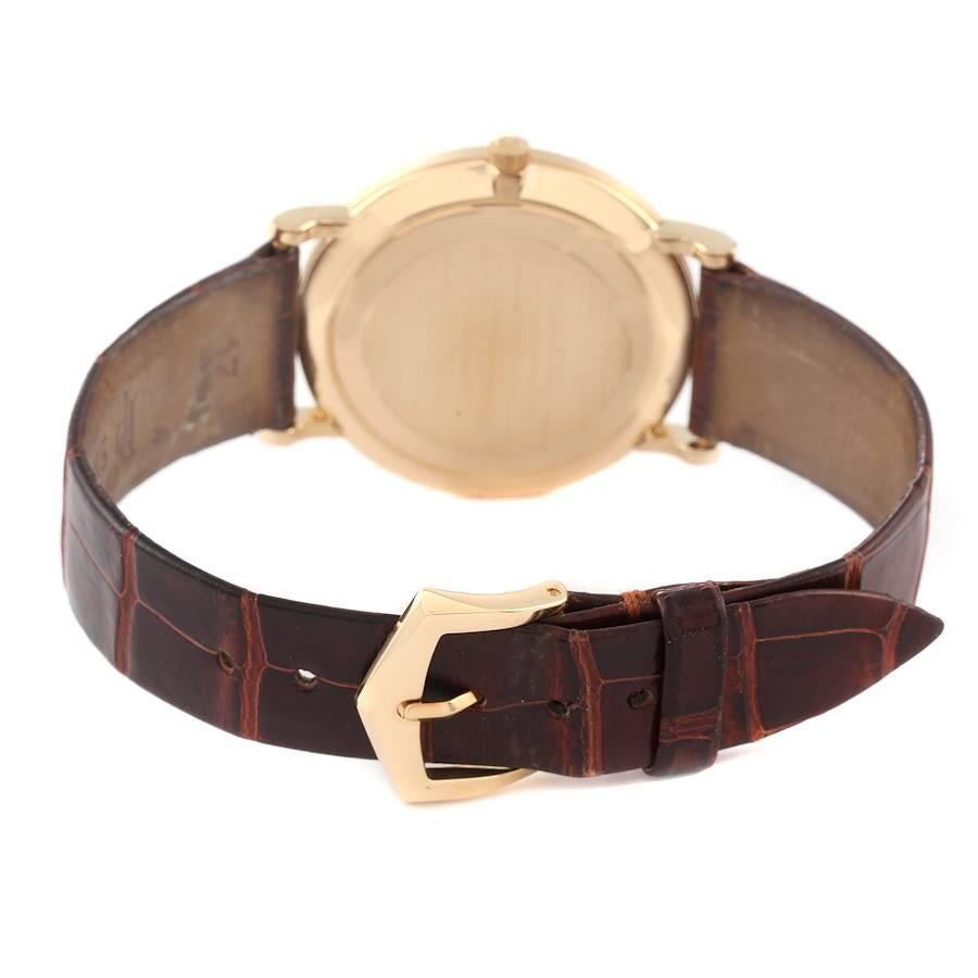 Patek Philippe Calatrava 18k Yellow Gold Brown Strap Mens Watch 3919 2