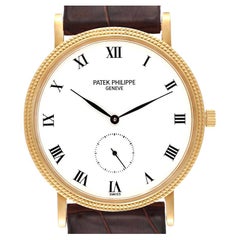 Patek Philippe Calatrava 18k Yellow Gold Brown Strap Mens Watch 3919