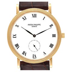 Patek Philippe Calatrava 18k Yellow Gold Brown Strap Mens Watch 3919